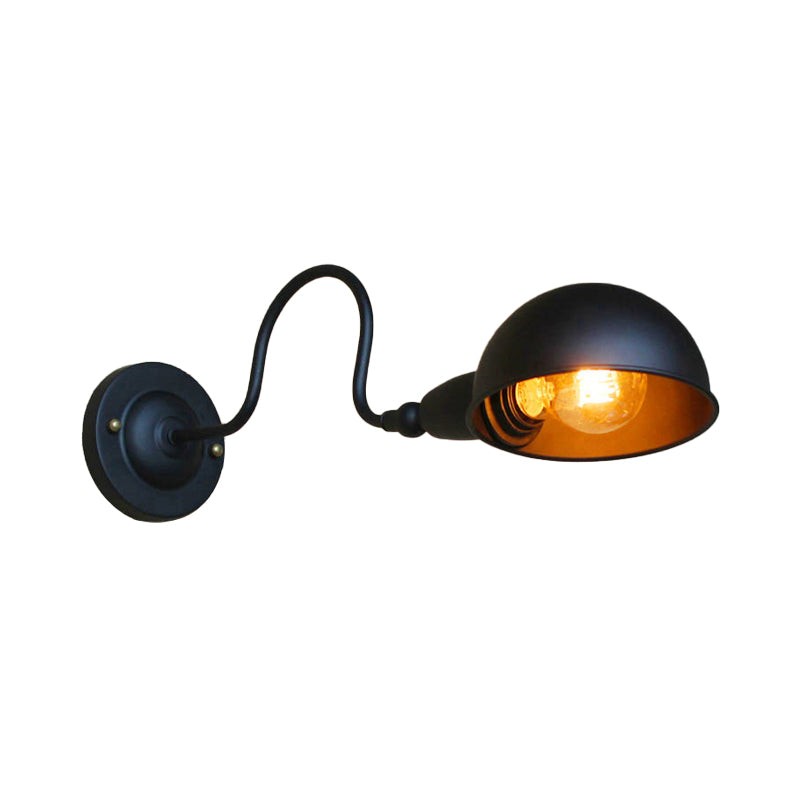 1 Head Wall Mount Light Loft Style Dome Shade Metal Adjustable Wall Sconce in Black for Bedroom Clearhalo 'Art deco wall lights' 'Cast Iron' 'Glass' 'Industrial wall lights' 'Industrial' 'Middle century wall lights' 'Modern' 'Rustic wall lights' 'Tiffany' 'Traditional wall lights' 'Wall Lamps & Sconces' 'Wall Lights' Lighting' 146237