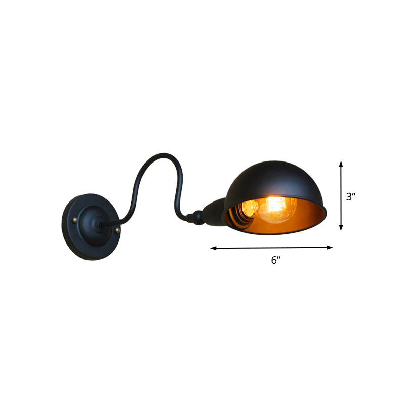 1 Head Wall Mount Light Loft Style Dome Shade Metal Adjustable Wall Sconce in Black for Bedroom Clearhalo 'Art deco wall lights' 'Cast Iron' 'Glass' 'Industrial wall lights' 'Industrial' 'Middle century wall lights' 'Modern' 'Rustic wall lights' 'Tiffany' 'Traditional wall lights' 'Wall Lamps & Sconces' 'Wall Lights' Lighting' 146238