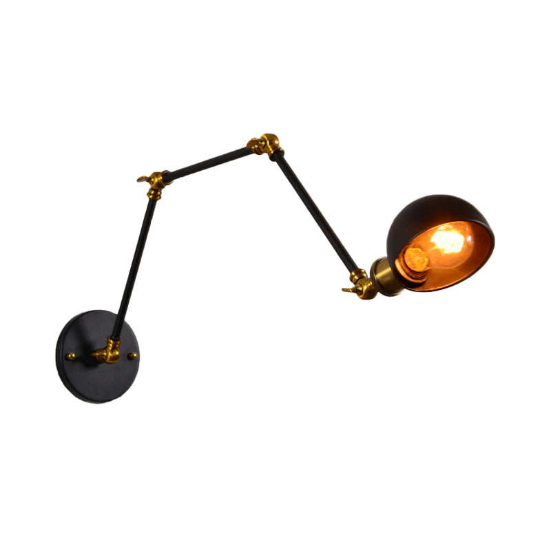 1 Head Wall Mount Light Loft Style Dome Shade Metal Adjustable Wall Sconce in Black for Bedroom Clearhalo 'Art deco wall lights' 'Cast Iron' 'Glass' 'Industrial wall lights' 'Industrial' 'Middle century wall lights' 'Modern' 'Rustic wall lights' 'Tiffany' 'Traditional wall lights' 'Wall Lamps & Sconces' 'Wall Lights' Lighting' 146241
