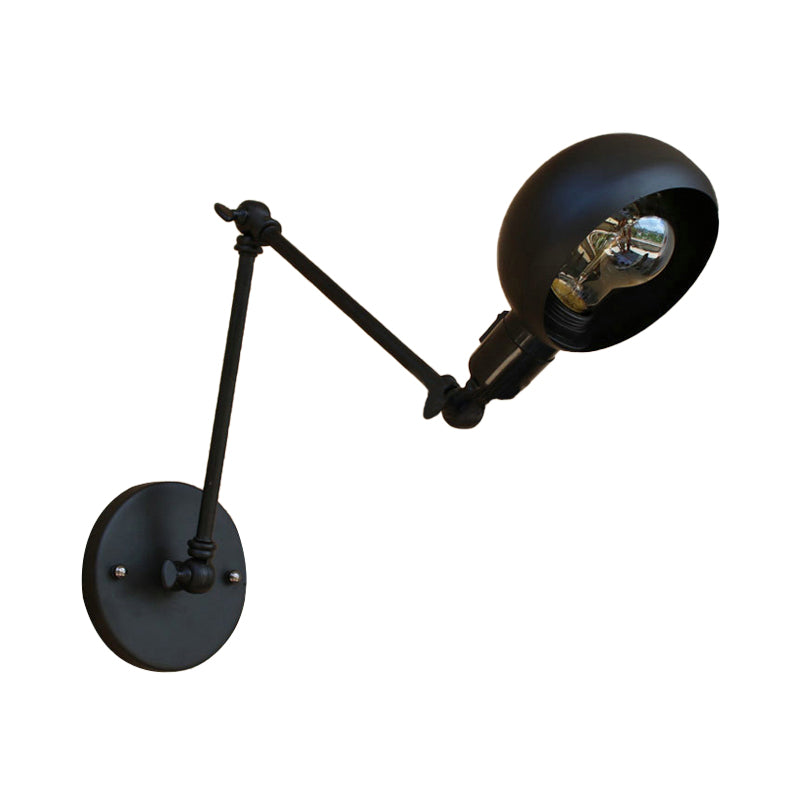 1 Head Wall Mount Light Loft Style Dome Shade Metal Adjustable Wall Sconce in Black for Bedroom Clearhalo 'Art deco wall lights' 'Cast Iron' 'Glass' 'Industrial wall lights' 'Industrial' 'Middle century wall lights' 'Modern' 'Rustic wall lights' 'Tiffany' 'Traditional wall lights' 'Wall Lamps & Sconces' 'Wall Lights' Lighting' 146245