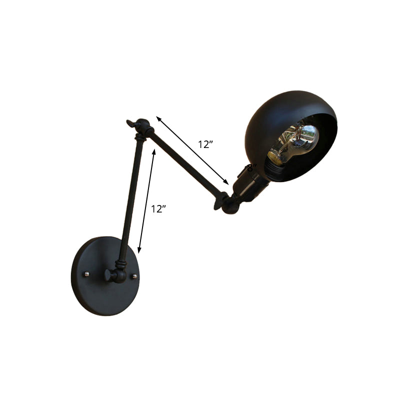 1 Head Wall Mount Light Loft Style Dome Shade Metal Adjustable Wall Sconce in Black for Bedroom Clearhalo 'Art deco wall lights' 'Cast Iron' 'Glass' 'Industrial wall lights' 'Industrial' 'Middle century wall lights' 'Modern' 'Rustic wall lights' 'Tiffany' 'Traditional wall lights' 'Wall Lamps & Sconces' 'Wall Lights' Lighting' 146247