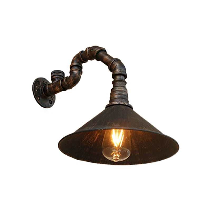 Antique Brass Cone Wall Sconce Farmhouse Style Metallic 1 Head Dining Room Wall Lighting Fixture with Pipe Clearhalo 'Art deco wall lights' 'Cast Iron' 'Glass' 'Industrial wall lights' 'Industrial' 'Middle century wall lights' 'Modern' 'Rustic wall lights' 'Tiffany' 'Traditional wall lights' 'Wall Lamps & Sconces' 'Wall Lights' Lighting' 146300