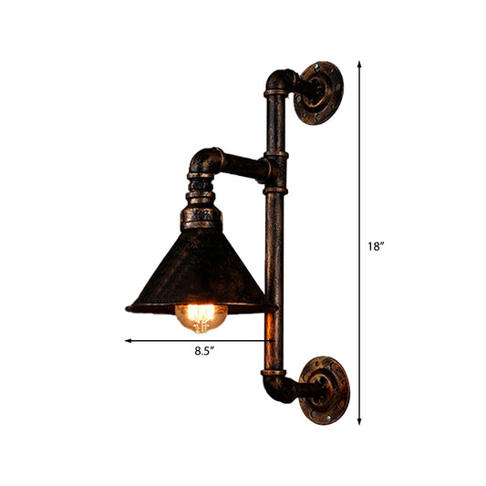 Dark Rust Conical Wall Sconce Industrial Metal 1 Light Farmhouse Wall Light Fixture with Water Pipe Clearhalo 'Art deco wall lights' 'Cast Iron' 'Glass' 'Industrial wall lights' 'Industrial' 'Middle century wall lights' 'Modern' 'Rustic wall lights' 'Tiffany' 'Traditional wall lights' 'Wall Lamps & Sconces' 'Wall Lights' Lighting' 146304