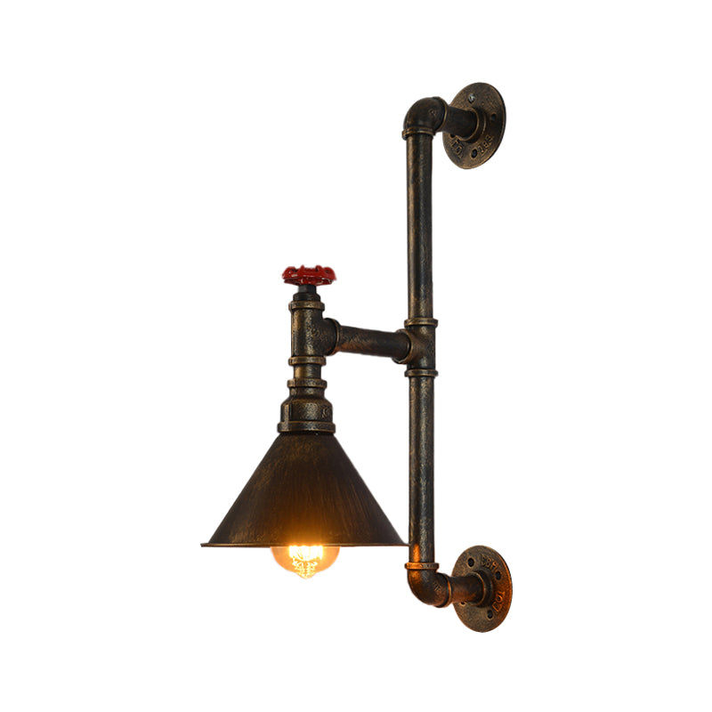 Industrial Plumbing Pipe Wall Mounted Lamp with Valve Decoration 1 Light Metal Wall Lighting in Rust/Antique Brass Clearhalo 'Art deco wall lights' 'Cast Iron' 'Glass' 'Industrial wall lights' 'Industrial' 'Middle century wall lights' 'Modern' 'Rustic wall lights' 'Tiffany' 'Traditional wall lights' 'Wall Lamps & Sconces' 'Wall Lights' Lighting' 146322