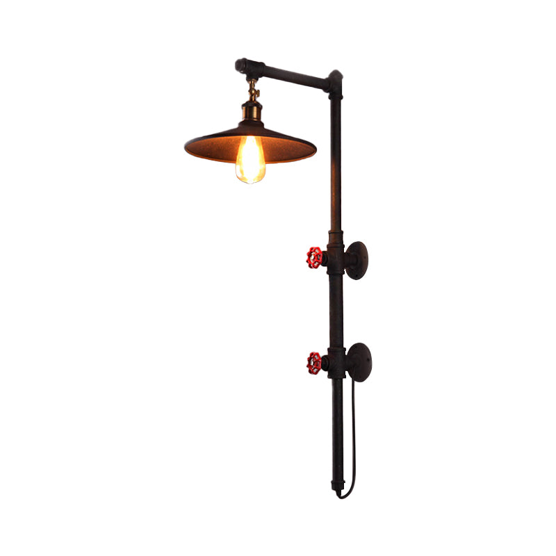 1 Light Flat Wall Sconce Lighting with Pipe and Angle Arm Industrial Style Black Metallic Wall Lamp Clearhalo 'Art deco wall lights' 'Cast Iron' 'Glass' 'Industrial wall lights' 'Industrial' 'Middle century wall lights' 'Modern' 'Rustic wall lights' 'Tiffany' 'Traditional wall lights' 'Wall Lamps & Sconces' 'Wall Lights' Lighting' 146328
