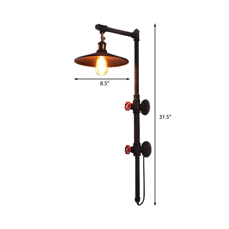 1 Light Flat Wall Sconce Lighting with Pipe and Angle Arm Industrial Style Black Metallic Wall Lamp Clearhalo 'Art deco wall lights' 'Cast Iron' 'Glass' 'Industrial wall lights' 'Industrial' 'Middle century wall lights' 'Modern' 'Rustic wall lights' 'Tiffany' 'Traditional wall lights' 'Wall Lamps & Sconces' 'Wall Lights' Lighting' 146329