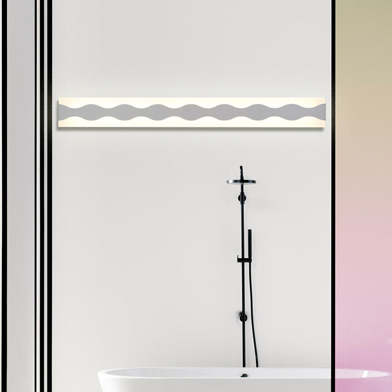 16"/19.5" Wide LED Bathroom Vanity Light with Wave Acrylic Shade White Vanity Wall Sconce in Warm/White Light White Clearhalo 'Modern wall lights' 'Modern' 'Vanity Lights' 'Wall Lights' Lighting' 146338