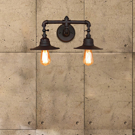 Flared Shade Bedroom Wall Lamp Sconce Industrial Metal 2 Lights Black Finish Wall Mounted Light Black Clearhalo 'Art deco wall lights' 'Cast Iron' 'Glass' 'Industrial wall lights' 'Industrial' 'Middle century wall lights' 'Modern' 'Rustic wall lights' 'Tiffany' 'Traditional wall lights' 'Wall Lamps & Sconces' 'Wall Lights' Lighting' 146413