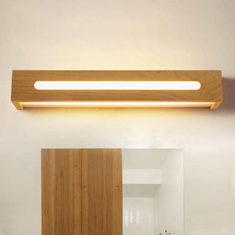 Rectangular LED Wall Sconce Minimalist Wooden 14"/18"/21.5" Wide 1 Light Bath Vanity Light with Diffuser in Warm/White Light Wood Clearhalo 'Vanity Lights' 'Wall Lights' Lighting' 146417