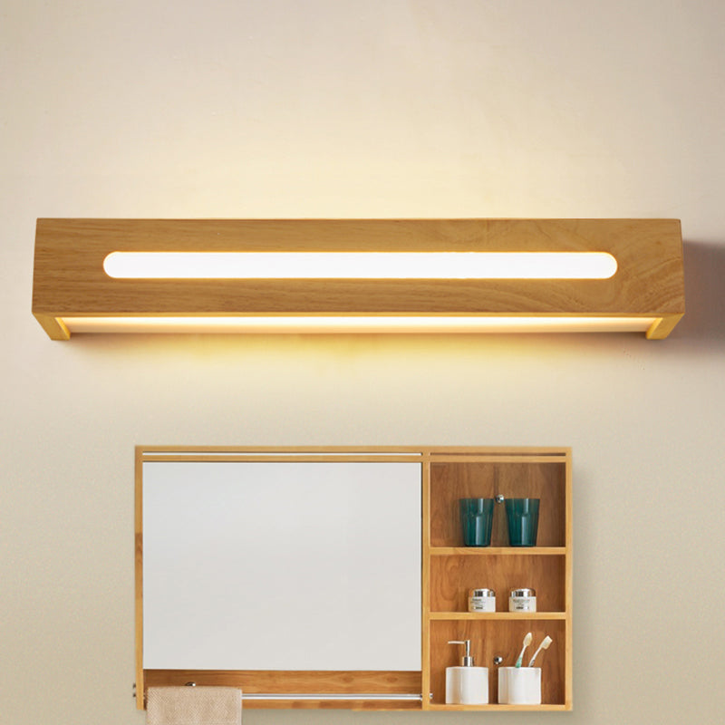 Rectangular LED Wall Sconce Minimalist Wooden 14"/18"/21.5" Wide 1 Light Bath Vanity Light with Diffuser in Warm/White Light Clearhalo 'Vanity Lights' 'Wall Lights' Lighting' 146418