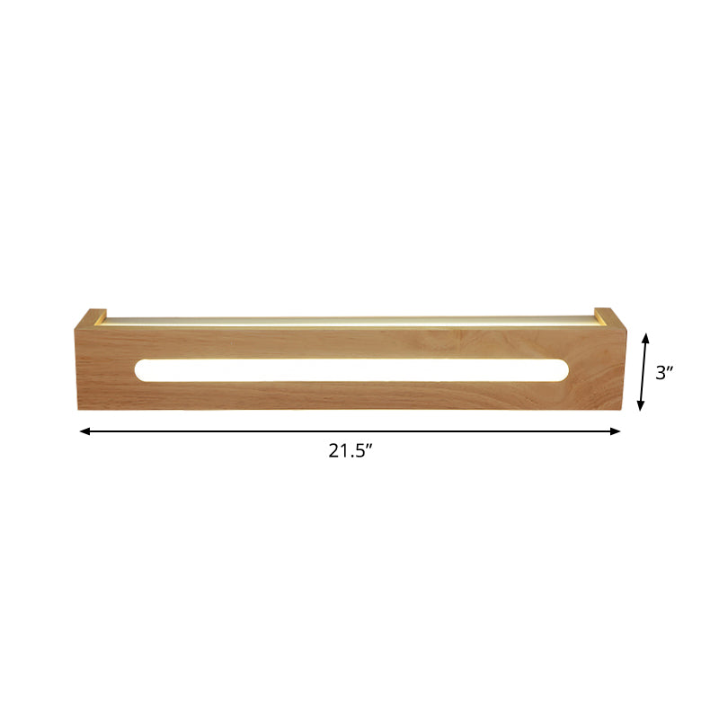 Rectangular LED Wall Sconce Minimalist Wooden 14"/18"/21.5" Wide 1 Light Bath Vanity Light with Diffuser in Warm/White Light Clearhalo 'Vanity Lights' 'Wall Lights' Lighting' 146422