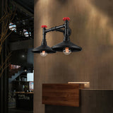 Industrial Cone Wall Mounted Light with Red Valve 2 Heads Metal Wall Lamp in Black for Hallway Black Clearhalo 'Art deco wall lights' 'Cast Iron' 'Glass' 'Industrial wall lights' 'Industrial' 'Middle century wall lights' 'Modern' 'Rustic wall lights' 'Tiffany' 'Traditional wall lights' 'Wall Lamps & Sconces' 'Wall Lights' Lighting' 146423
