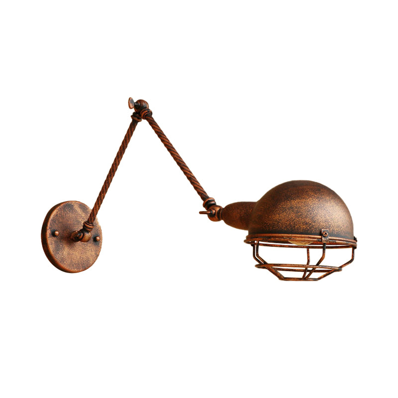 1 Bulb Domed Wall Light with Cage Shade Metal Antique Stylish Farmhouse Adjustable Wall Fixture Light in Rust Clearhalo 'Art deco wall lights' 'Cast Iron' 'Glass' 'Industrial wall lights' 'Industrial' 'Middle century wall lights' 'Modern' 'Rustic wall lights' 'Tiffany' 'Traditional wall lights' 'Wall Lamps & Sconces' 'Wall Lights' Lighting' 146429