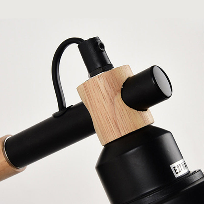 1 Light Cylindrical Wall Light Fixture Modernist Style Black Metallic Sconce Fixture with Wooden Joint for Bedroom Clearhalo 'Cast Iron' 'Glass' 'Industrial' 'Modern wall lights' 'Modern' 'Tiffany' 'Traditional wall lights' 'Wall Lamps & Sconces' 'Wall Lights' Lighting' 146445