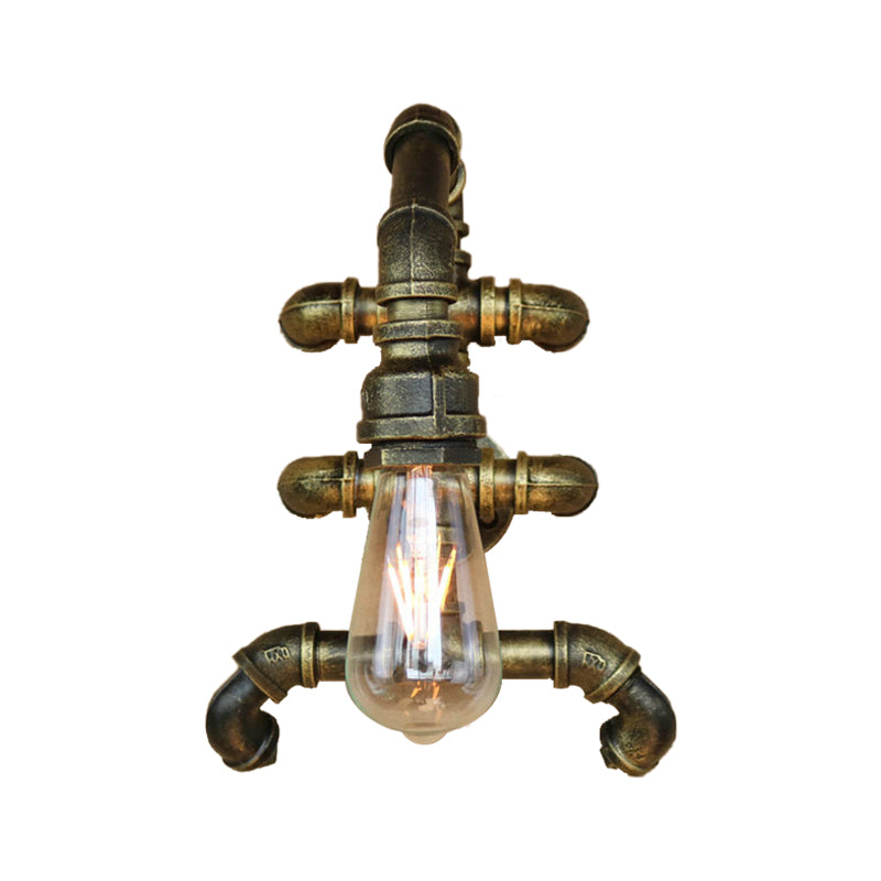 Expose Bulb Bathroom Wall Lighting Steampunk Iron 1 Light Antique Brass Sconce Light with Curved Pipe Clearhalo 'Art deco wall lights' 'Cast Iron' 'Glass' 'Industrial wall lights' 'Industrial' 'Middle century wall lights' 'Modern' 'Rustic wall lights' 'Tiffany' 'Traditional wall lights' 'Wall Lamps & Sconces' 'Wall Lights' Lighting' 146448