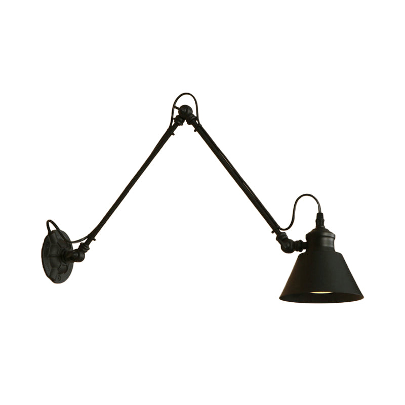 1 Head Conic Wall Mount Fixture Retro Style Black/Chrome Metal Swing Arm Wall Lamp for Study Room Clearhalo 'Art deco wall lights' 'Cast Iron' 'Glass' 'Industrial wall lights' 'Industrial' 'Middle century wall lights' 'Modern' 'Rustic wall lights' 'Tiffany' 'Traditional wall lights' 'Wall Lamps & Sconces' 'Wall Lights' Lighting' 146456