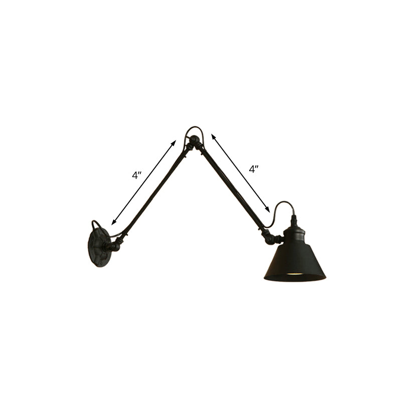 1 Head Conic Wall Mount Fixture Retro Style Black/Chrome Metal Swing Arm Wall Lamp for Study Room Clearhalo 'Art deco wall lights' 'Cast Iron' 'Glass' 'Industrial wall lights' 'Industrial' 'Middle century wall lights' 'Modern' 'Rustic wall lights' 'Tiffany' 'Traditional wall lights' 'Wall Lamps & Sconces' 'Wall Lights' Lighting' 146457