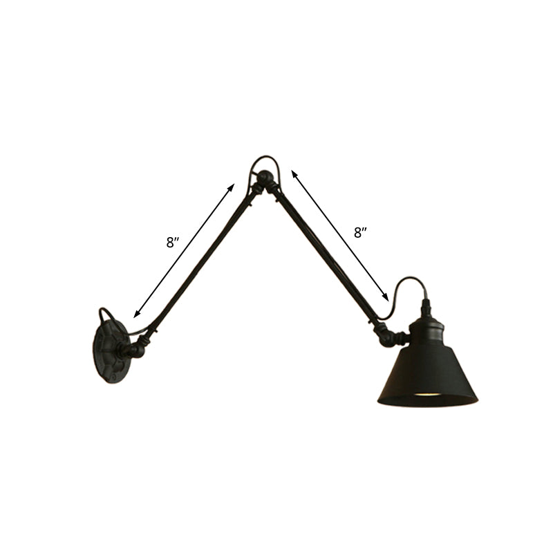 1 Head Conic Wall Mount Fixture Retro Style Black/Chrome Metal Swing Arm Wall Lamp for Study Room Clearhalo 'Art deco wall lights' 'Cast Iron' 'Glass' 'Industrial wall lights' 'Industrial' 'Middle century wall lights' 'Modern' 'Rustic wall lights' 'Tiffany' 'Traditional wall lights' 'Wall Lamps & Sconces' 'Wall Lights' Lighting' 146458