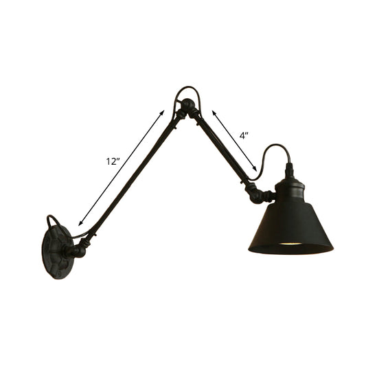 1 Head Conic Wall Mount Fixture Retro Style Black/Chrome Metal Swing Arm Wall Lamp for Study Room Clearhalo 'Art deco wall lights' 'Cast Iron' 'Glass' 'Industrial wall lights' 'Industrial' 'Middle century wall lights' 'Modern' 'Rustic wall lights' 'Tiffany' 'Traditional wall lights' 'Wall Lamps & Sconces' 'Wall Lights' Lighting' 146460