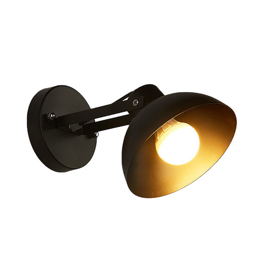 1 Head Wall Light Fixture with Dome Shade Metal Industrial Style Indoor Wall Lamp in Black Clearhalo 'Art deco wall lights' 'Cast Iron' 'Glass' 'Industrial wall lights' 'Industrial' 'Middle century wall lights' 'Modern' 'Rustic wall lights' 'Tiffany' 'Traditional wall lights' 'Wall Lamps & Sconces' 'Wall Lights' Lighting' 146475