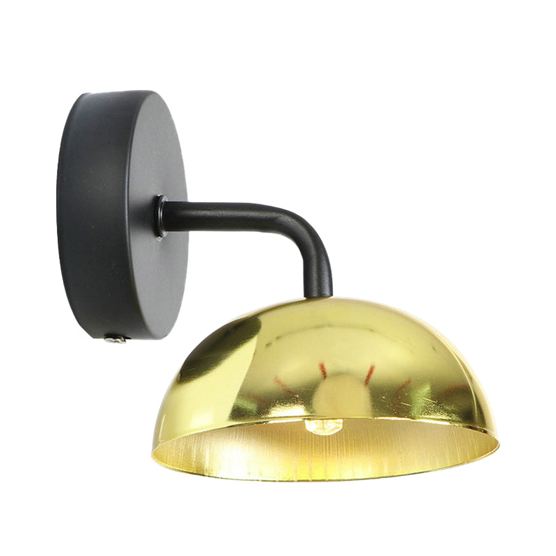 1 Light Wall Sconce Industrial Dome Shade Metal Down Wall Light with Curved Arm in Black/Brass for Bedroom Clearhalo 'Art deco wall lights' 'Cast Iron' 'Glass' 'Industrial wall lights' 'Industrial' 'Middle century wall lights' 'Modern' 'Rustic wall lights' 'Tiffany' 'Traditional wall lights' 'Wall Lamps & Sconces' 'Wall Lights' Lighting' 146490