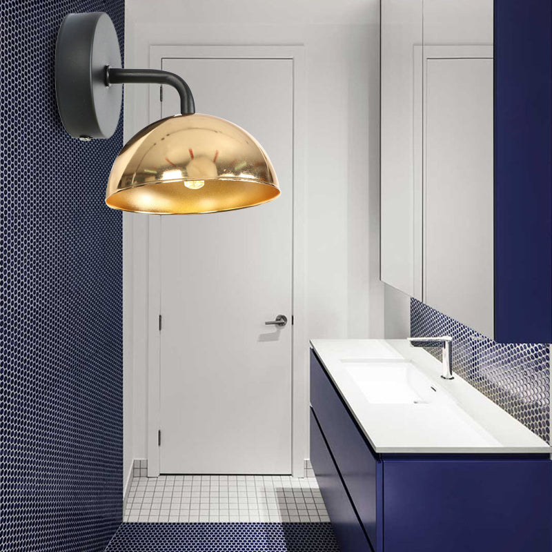 1 Light Wall Sconce Industrial Dome Shade Metal Down Wall Light with Curved Arm in Black/Brass for Bedroom Brass Clearhalo 'Art deco wall lights' 'Cast Iron' 'Glass' 'Industrial wall lights' 'Industrial' 'Middle century wall lights' 'Modern' 'Rustic wall lights' 'Tiffany' 'Traditional wall lights' 'Wall Lamps & Sconces' 'Wall Lights' Lighting' 146492