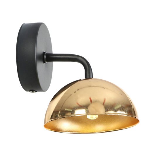 1 Light Wall Sconce Industrial Dome Shade Metal Down Wall Light with Curved Arm in Black/Brass for Bedroom Clearhalo 'Art deco wall lights' 'Cast Iron' 'Glass' 'Industrial wall lights' 'Industrial' 'Middle century wall lights' 'Modern' 'Rustic wall lights' 'Tiffany' 'Traditional wall lights' 'Wall Lamps & Sconces' 'Wall Lights' Lighting' 146494
