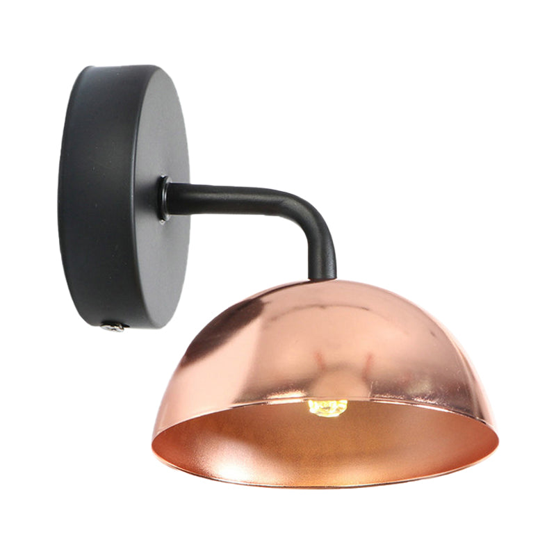 1 Light Wall Sconce Industrial Dome Shade Metal Down Wall Light with Curved Arm in Black/Brass for Bedroom Clearhalo 'Art deco wall lights' 'Cast Iron' 'Glass' 'Industrial wall lights' 'Industrial' 'Middle century wall lights' 'Modern' 'Rustic wall lights' 'Tiffany' 'Traditional wall lights' 'Wall Lamps & Sconces' 'Wall Lights' Lighting' 146497