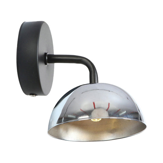 1 Light Wall Sconce Industrial Dome Shade Metal Down Wall Light with Curved Arm in Black/Brass for Bedroom Clearhalo 'Art deco wall lights' 'Cast Iron' 'Glass' 'Industrial wall lights' 'Industrial' 'Middle century wall lights' 'Modern' 'Rustic wall lights' 'Tiffany' 'Traditional wall lights' 'Wall Lamps & Sconces' 'Wall Lights' Lighting' 146500