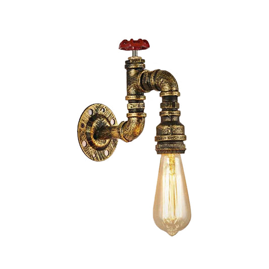 Antique Brass Faucet Shaped Wall Sconce with Valve Industrial 1 Light Living Room Wall Mount Light Clearhalo 'Art deco wall lights' 'Cast Iron' 'Glass' 'Industrial wall lights' 'Industrial' 'Middle century wall lights' 'Modern' 'Rustic wall lights' 'Tiffany' 'Traditional wall lights' 'Wall Lamps & Sconces' 'Wall Lights' Lighting' 146514