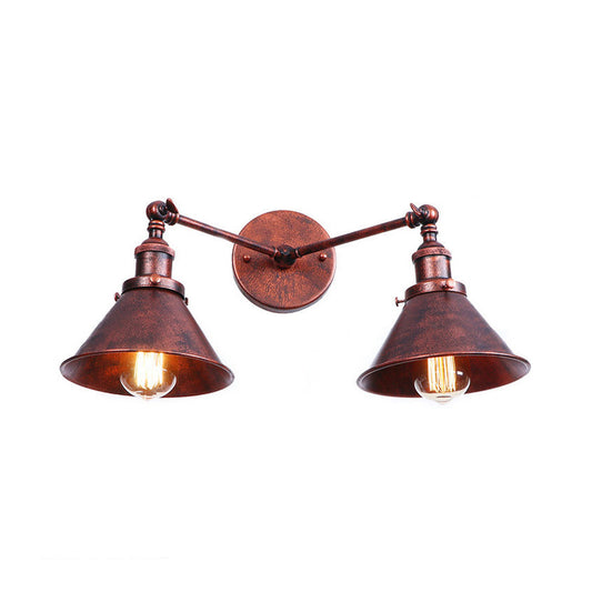Tapered Shade Iron Wall Mount Fixture Industrial Vintage 2 Heads Farmhouse Wall Mount Light in Black/Brass Clearhalo 'Art deco wall lights' 'Cast Iron' 'Glass' 'Industrial wall lights' 'Industrial' 'Middle century wall lights' 'Modern' 'Rustic wall lights' 'Tiffany' 'Traditional wall lights' 'Wall Lamps & Sconces' 'Wall Lights' Lighting' 146583