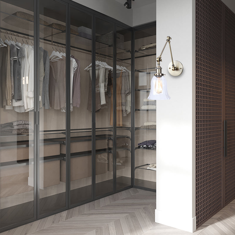 Clear Textured Glass Flared Wall Sconce Antique 1 Light Study Room Lighting Fixture in Bronze Clearhalo 'Cast Iron' 'Glass' 'Industrial wall lights' 'Industrial' 'Middle century wall lights' 'Modern' 'Tiffany' 'Traditional wall lights' 'Wall Lamps & Sconces' 'Wall Lights' Lighting' 146616