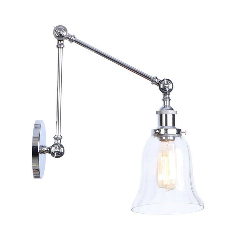 Chrome One Light Sconce Light Vintage Clear Glass Bell Lighting Fixture for Living Room Clearhalo 'Cast Iron' 'Glass' 'Industrial wall lights' 'Industrial' 'Middle century wall lights' 'Modern' 'Tiffany' 'Traditional wall lights' 'Wall Lamps & Sconces' 'Wall Lights' Lighting' 146626