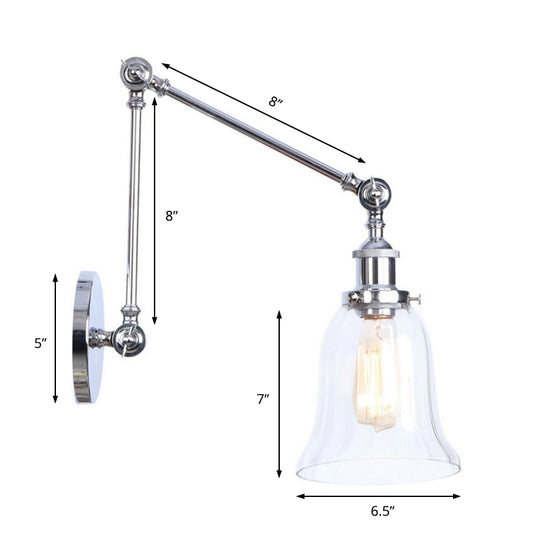 Chrome One Light Sconce Light Vintage Clear Glass Bell Lighting Fixture for Living Room Clearhalo 'Cast Iron' 'Glass' 'Industrial wall lights' 'Industrial' 'Middle century wall lights' 'Modern' 'Tiffany' 'Traditional wall lights' 'Wall Lamps & Sconces' 'Wall Lights' Lighting' 146627