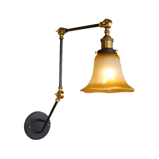 Amber Glass Black Wall Sconce Lighting Bell Shade 1-Light Industrial Light Fixture with Adjustable Arm Clearhalo 'Art deco wall lights' 'Cast Iron' 'Glass' 'Industrial wall lights' 'Industrial' 'Middle century wall lights' 'Modern' 'Rustic wall lights' 'Tiffany' 'Traditional wall lights' 'Wall Lamps & Sconces' 'Wall Lights' Lighting' 146677