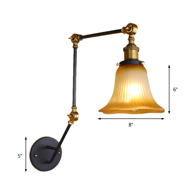 Amber Glass Black Wall Sconce Lighting Bell Shade 1-Light Industrial Light Fixture with Adjustable Arm Clearhalo 'Art deco wall lights' 'Cast Iron' 'Glass' 'Industrial wall lights' 'Industrial' 'Middle century wall lights' 'Modern' 'Rustic wall lights' 'Tiffany' 'Traditional wall lights' 'Wall Lamps & Sconces' 'Wall Lights' Lighting' 146678