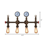 Bronze Finish Pipe Wall Lamp Industrial Style Metallic 4 Lights Living Room Wall Sconce Light with Gauge Clearhalo 'Art deco wall lights' 'Cast Iron' 'Glass' 'Industrial wall lights' 'Industrial' 'Middle century wall lights' 'Modern' 'Rustic wall lights' 'Tiffany' 'Traditional wall lights' 'Wall Lamps & Sconces' 'Wall Lights' Lighting' 146694