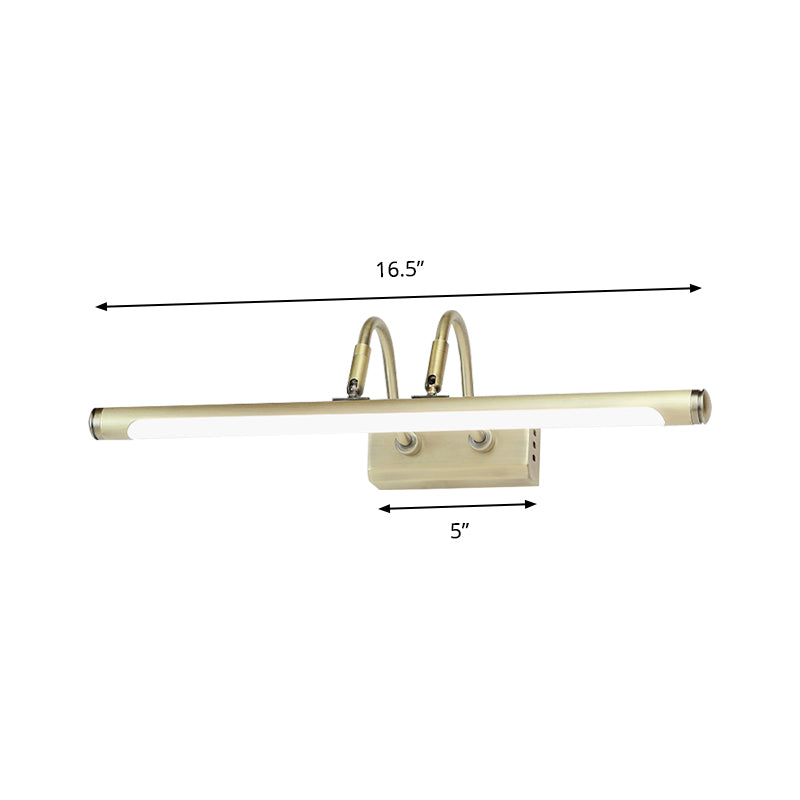 Tubed Vanity Lighting Modern Metal 16.5"/20.5" W LED Gold Finish Adjustable Wall Light with Arced Arm, Warm/White Light Clearhalo 'Cast Iron' 'Glass' 'Industrial' 'Modern wall lights' 'Modern' 'Tiffany' 'Traditional wall lights' 'Vanity Lights' 'Wall Lights' Lighting' 146702