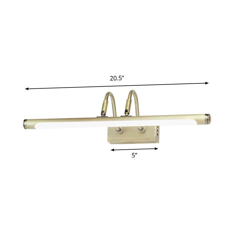 Tubed Vanity Lighting Modern Metal 16.5"/20.5" W LED Gold Finish Adjustable Wall Light with Arced Arm, Warm/White Light Clearhalo 'Cast Iron' 'Glass' 'Industrial' 'Modern wall lights' 'Modern' 'Tiffany' 'Traditional wall lights' 'Vanity Lights' 'Wall Lights' Lighting' 146703