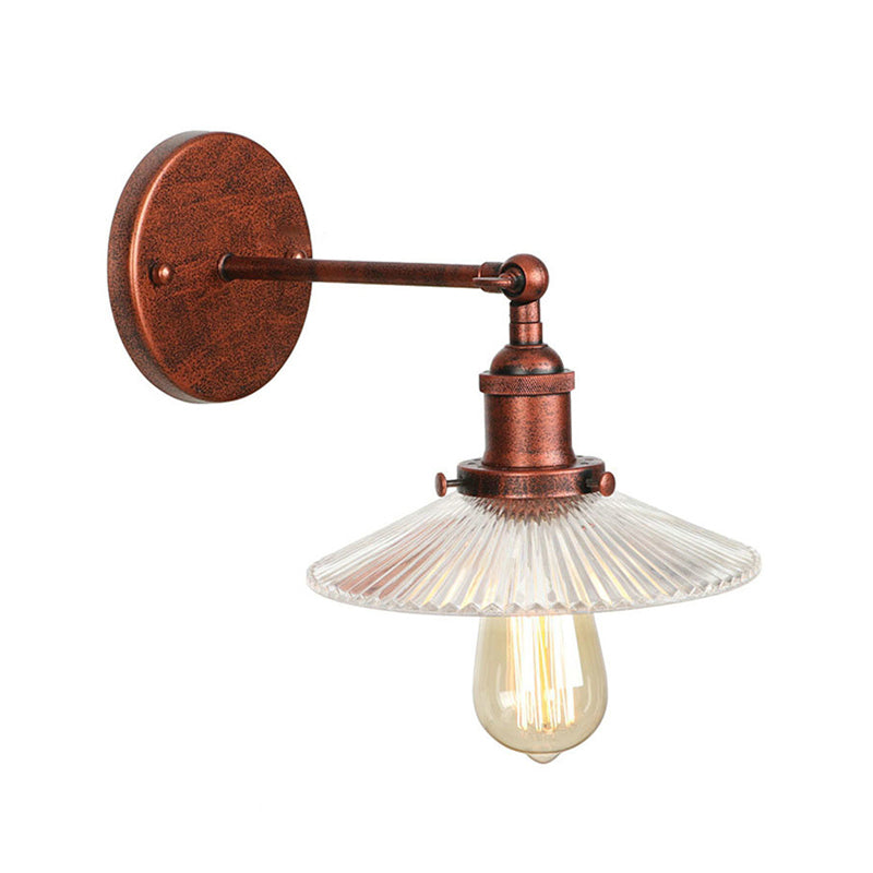 1 Light Scalloped Sconce Light Fixture Rustic Style Copper Ribbed Glass Wall Lamp for Dining Table Clearhalo 'Art deco wall lights' 'Cast Iron' 'Glass' 'Industrial wall lights' 'Industrial' 'Middle century wall lights' 'Modern' 'Rustic wall lights' 'Tiffany' 'Traditional wall lights' 'Wall Lamps & Sconces' 'Wall Lights' Lighting' 146708