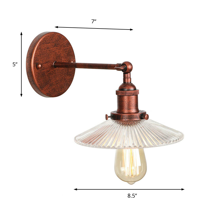 1 Light Scalloped Sconce Light Fixture Rustic Style Copper Ribbed Glass Wall Lamp for Dining Table Clearhalo 'Art deco wall lights' 'Cast Iron' 'Glass' 'Industrial wall lights' 'Industrial' 'Middle century wall lights' 'Modern' 'Rustic wall lights' 'Tiffany' 'Traditional wall lights' 'Wall Lamps & Sconces' 'Wall Lights' Lighting' 146709