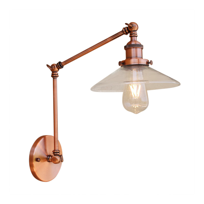 Rustic Tapered Wall Lighting Fixture 1 Bulb Clear Glass Sconce Light in Copper for Coffee Shop Clearhalo 'Art deco wall lights' 'Cast Iron' 'Glass' 'Industrial wall lights' 'Industrial' 'Middle century wall lights' 'Modern' 'Rustic wall lights' 'Tiffany' 'Traditional wall lights' 'Wall Lamps & Sconces' 'Wall Lights' Lighting' 146716
