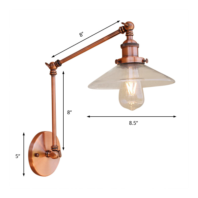 Rustic Tapered Wall Lighting Fixture 1 Bulb Clear Glass Sconce Light in Copper for Coffee Shop Clearhalo 'Art deco wall lights' 'Cast Iron' 'Glass' 'Industrial wall lights' 'Industrial' 'Middle century wall lights' 'Modern' 'Rustic wall lights' 'Tiffany' 'Traditional wall lights' 'Wall Lamps & Sconces' 'Wall Lights' Lighting' 146717