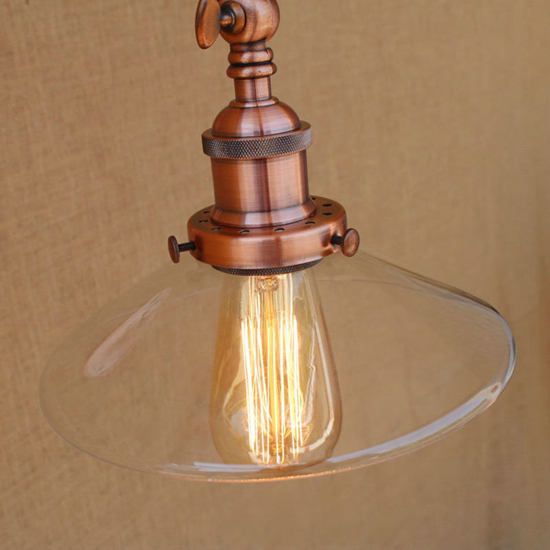 Rustic Tapered Wall Lighting Fixture 1 Bulb Clear Glass Sconce Light in Copper for Coffee Shop Clearhalo 'Art deco wall lights' 'Cast Iron' 'Glass' 'Industrial wall lights' 'Industrial' 'Middle century wall lights' 'Modern' 'Rustic wall lights' 'Tiffany' 'Traditional wall lights' 'Wall Lamps & Sconces' 'Wall Lights' Lighting' 146719