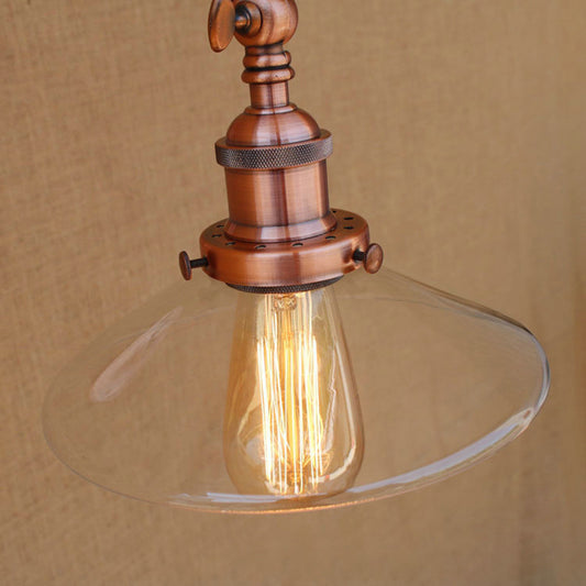 Rustic Tapered Wall Lighting Fixture 1 Bulb Clear Glass Sconce Light in Copper for Coffee Shop Clearhalo 'Art deco wall lights' 'Cast Iron' 'Glass' 'Industrial wall lights' 'Industrial' 'Middle century wall lights' 'Modern' 'Rustic wall lights' 'Tiffany' 'Traditional wall lights' 'Wall Lamps & Sconces' 'Wall Lights' Lighting' 146719