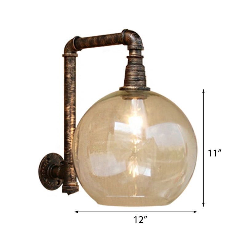 Globe Stairway Wall Lamp Industrial Clear Glass 1 Light Aged Brass Wall Mount Light with Angle Pipe, 8"/10" Width Clearhalo 'Cast Iron' 'Glass' 'Industrial wall lights' 'Industrial' 'Middle century wall lights' 'Modern' 'Tiffany' 'Traditional wall lights' 'Wall Lamps & Sconces' 'Wall Lights' Lighting' 146744