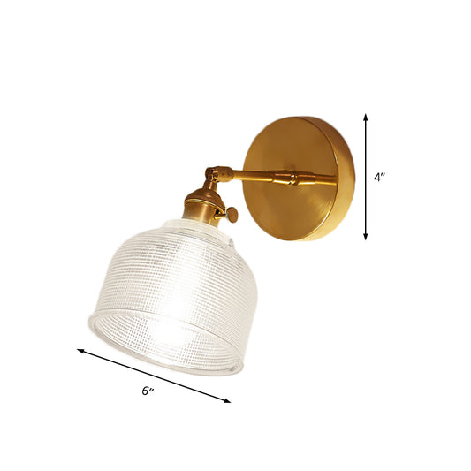 Clear Prismatic Glass Dome Wall Sconce Industrial 1 Light Bedroom Lighting Fixture Clearhalo 'Cast Iron' 'Glass' 'Industrial' 'Modern wall lights' 'Modern' 'Tiffany' 'Traditional wall lights' 'Wall Lamps & Sconces' 'Wall Lights' Lighting' 146755