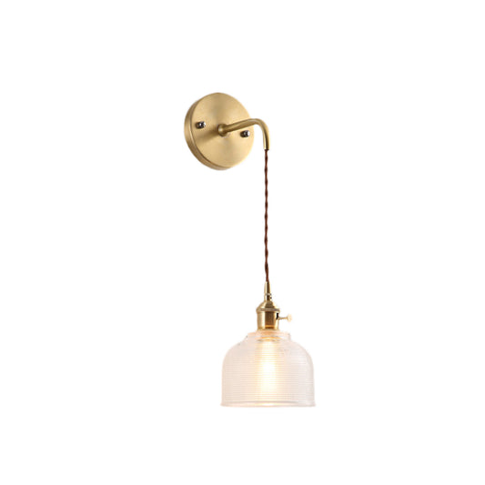 Brass One Light Sconce Light Industrial Clear Textured Glass Dome Lighting Fixture Clearhalo 'Cast Iron' 'Glass' 'Industrial' 'Modern wall lights' 'Modern' 'Tiffany' 'Traditional wall lights' 'Wall Lamps & Sconces' 'Wall Lights' Lighting' 146762