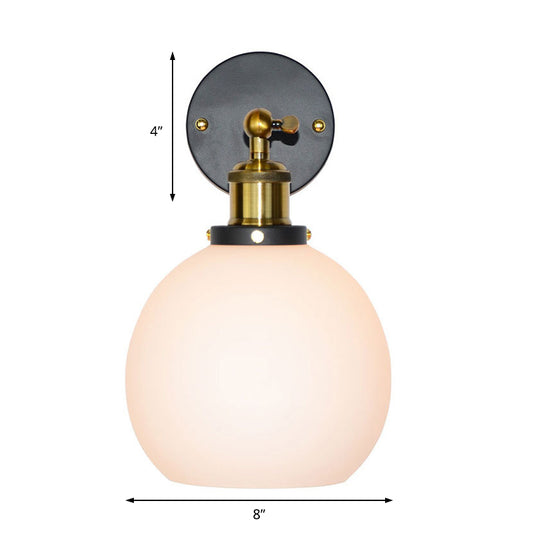 Bubble White Glass Wall Hanging Light Industrial Single Bulb Bedroom Sconce Lamp in Brass Clearhalo 'Cast Iron' 'Glass' 'Industrial' 'Modern wall lights' 'Modern' 'Tiffany' 'Traditional wall lights' 'Wall Lamps & Sconces' 'Wall Lights' Lighting' 146772