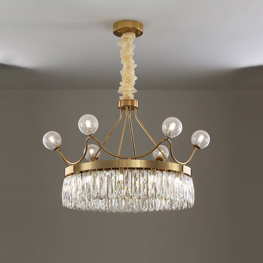Rectangle-Cut Crystal Crown Chandelier Contemporary 13-Bulb Suspension Pendant Light in Gold Clearhalo 'Ceiling Lights' 'Chandeliers' 'Modern Chandeliers' 'Modern' Lighting' 1467961
